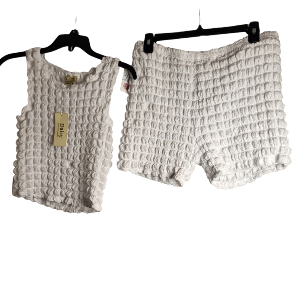 NWT- Bubble Knit Shorts and High Neck Tank Top